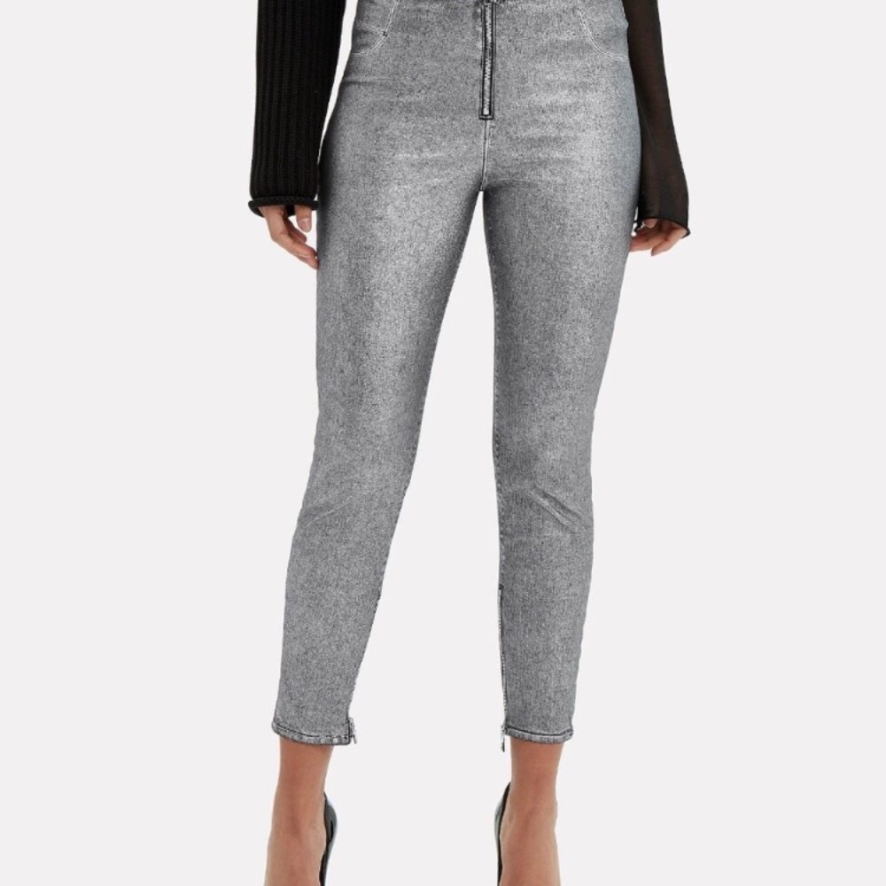 RtA Madison Front Zip Silver Metallic Skinny Jeans